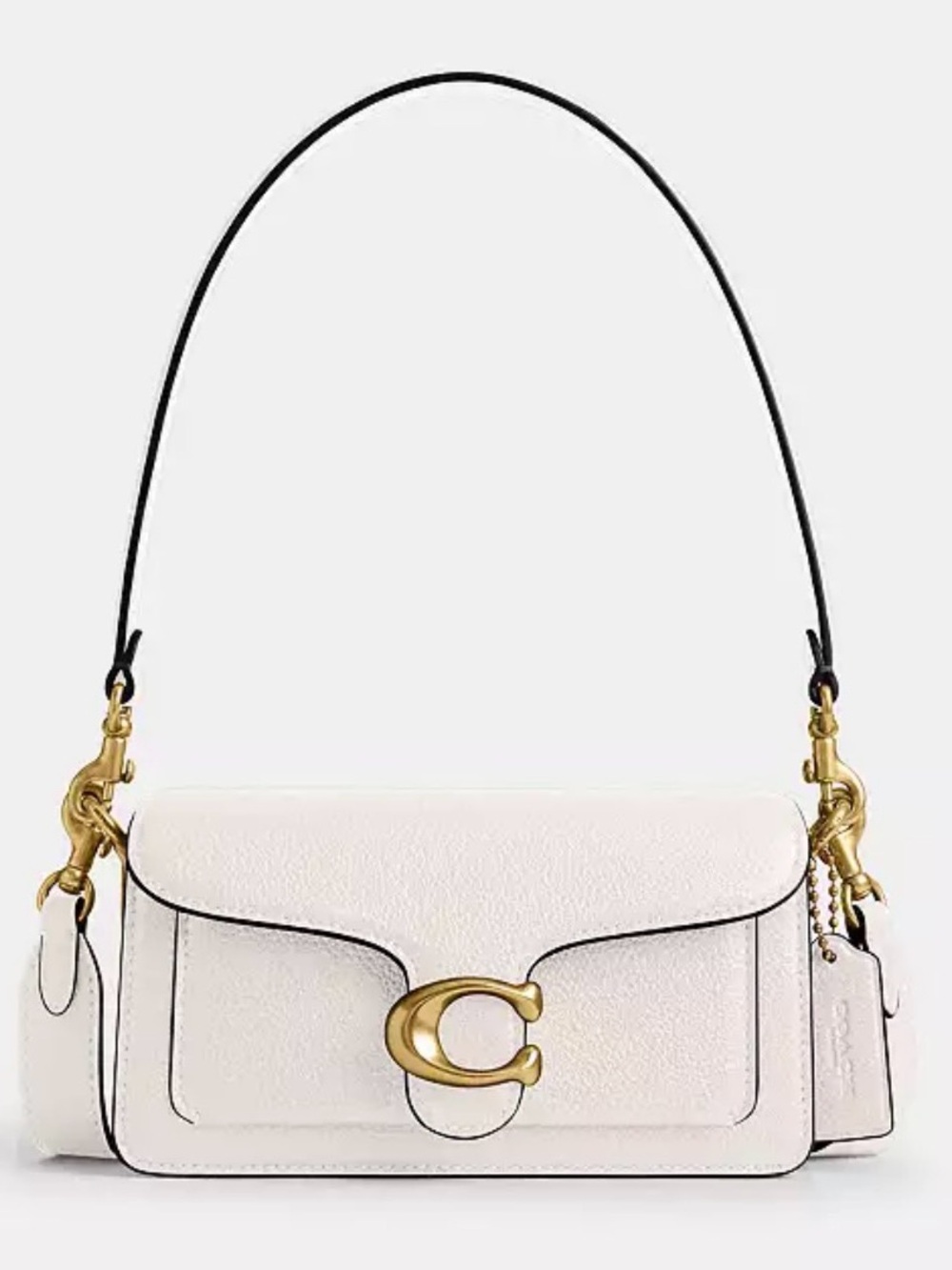 Coach Tabby Shoulder Bag in Chalk with Gold Hardware and Black Strap